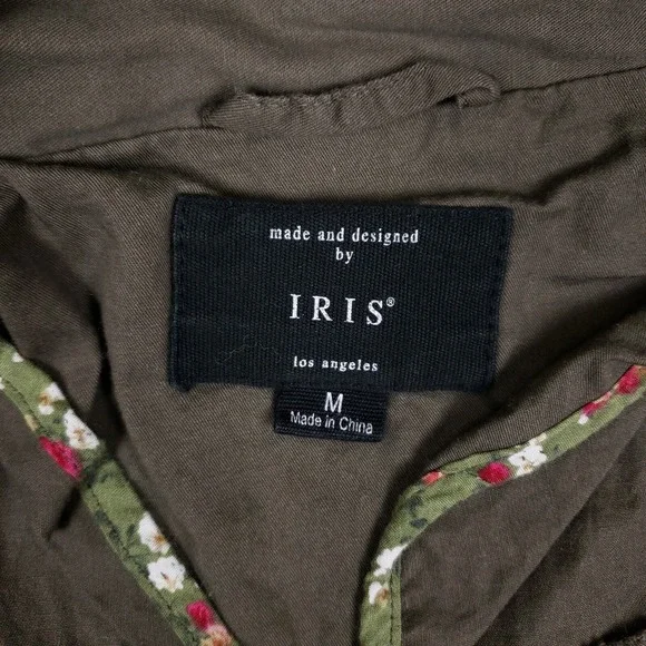 Iris Utility Jacket Hooded Cinched Waist M Olive Green Fall Layering Chore Coat - Picture 4 of 9